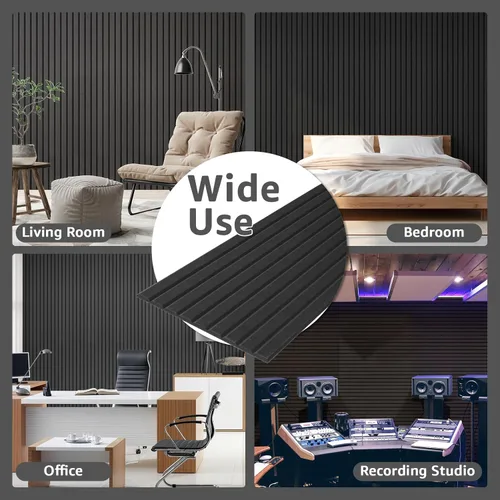 Miniatura 6 de Art3dwallpanels Paquete de 10 paneles acústicos, paneles de pared insonorizados de 48 x 12 x 0.35 pulgadas, autoadhesivos de alta densidad que Negro