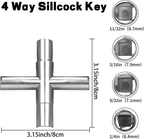 Miniatura 3 de Juego de llaves sillcock de 4 vías - 1/4", 9/32", 5/16", 11/32" llave de agua de sillcock de acero para válvula, grifo, gabinete de apertura y Plata