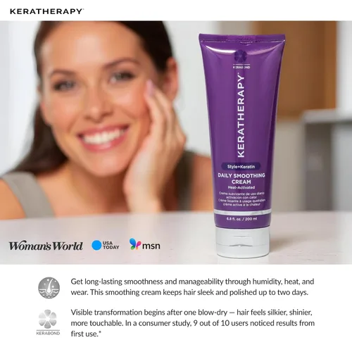 Miniatura 7 de KERATHERAPY Crema suavizante diaria, 6.8 onzas líquidas, 6.8 fl oz, crema suavizante con infusión de queratina para golpes con colágeno, aceite