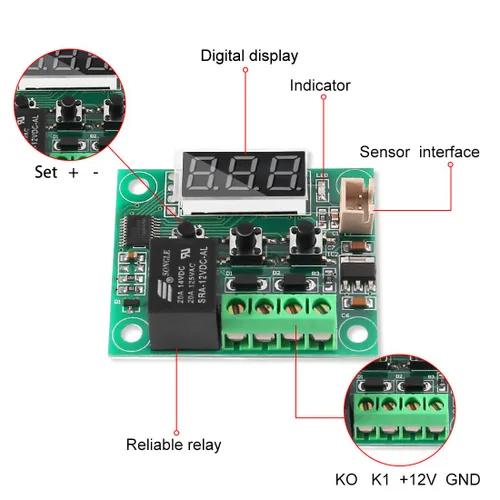 Miniatura 3 de UMLIFE 2 piezas de módulo controlador de temperatura con estuche, XH W1209 pantalla LED módulo termostato digital con sonda NTC impermeable -50~110℃