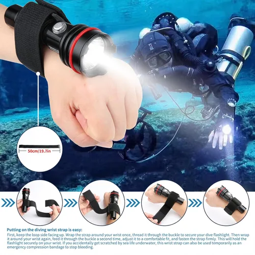 Miniatura 6 de Linterna submarina 14S de 2000 lúmenes con correas de gancho y bucle, 6 modos de linterna de buceo súper brillante, USB-C recargable, IP68 328 pies