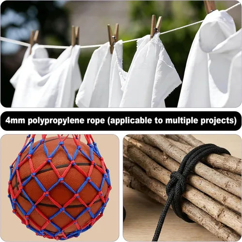 Miniatura 6 de Cuerda trenzada de poliéster negro de 0.157 in – Cuerda de macramé de 30 yardas para hacer joyas, bolsa de manualidades, canasta, cojín, cuerda