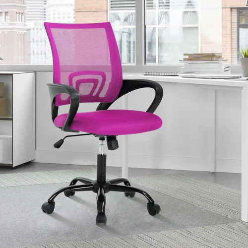 Miniatura 12 de MKDLUFEI Silla de Oficina, Silla Ergonómica Económica con Soporte Lumbar, Ajustable con Respaldo Medio, Giratoria y con Ruedas, para Oficina