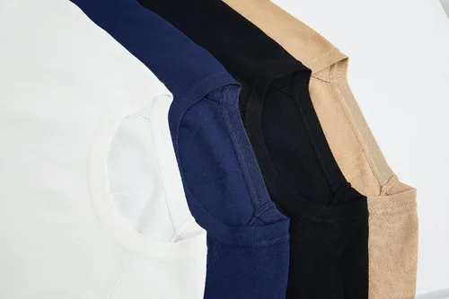 Miniatura 5 de Runcati Camiseta casual para hombre, elástica, de manga corta, de punto, de ajuste delgado, cuello redondo, suéter básico sólido
