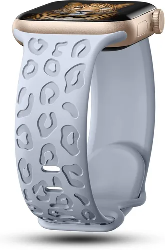 Miniatura 7 de CreateGreat Bandas Grabadas Compatibles con Apple Watch de 40mm 41mm 38mm 42mm 44mm 45mm 46mm 49mm, Correa de Silicona Suave con Patrón de Leopardo