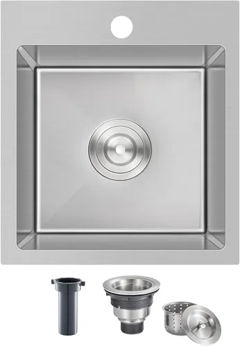 ROVATE Fregadero de barra con caída de 13 x 15 x 8 pulgadas, fregadero de cocina pequeño de montaje superior, cuenco individual, fregadero de barra