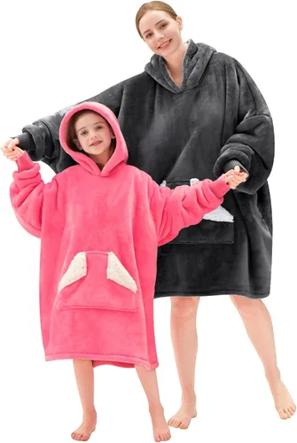 Miniatura 6 de Touchat - Manta con capucha portátil, sudadera con capucha de forro polar sherpa de gran tamaño con bolsillo gigante y mangas para adulto, regalo