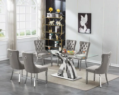 Miniatura 20 de Mesa de comedor de cristal para 6-8 personas, mesa rectangular de comedor de cocina de 70 pulgadas con tapa de vidrio templado y base de acero