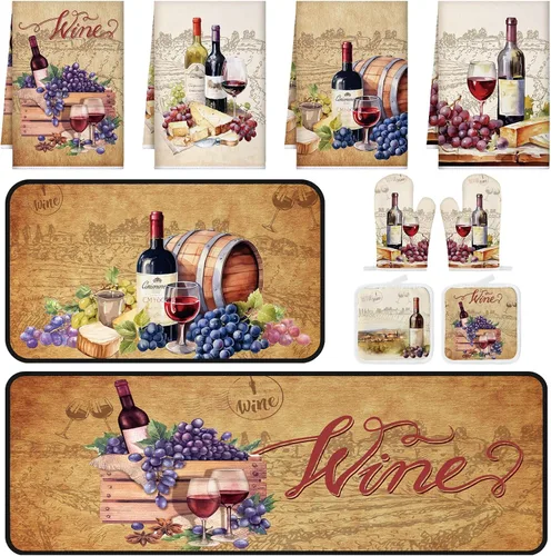 Miniatura 9 de Fourluoo Juego de 10 piezas de decoración y accesorios de cocina de girasol, diseño de búfalo blanco y negro, juego de manoplas de horno y soportes