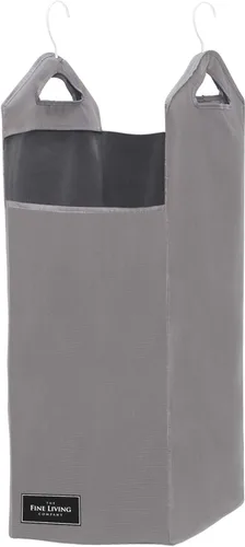 The Fine Living Co. - Bolsa colgante para ropa sucia, resistente, ahorro de espacio, organizador con 2 perchas de metal fuertes Gris