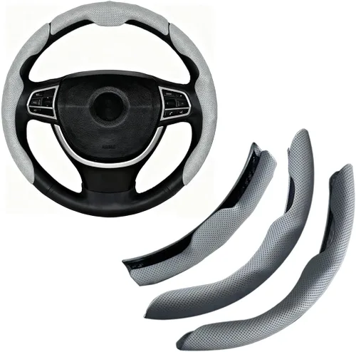 Miniatura 7 de Funda para volante de automóvil, de piel napa de 15 pulgadas, juego de 3 protectores antideslizantes para volante de automóvil, ajuste universal