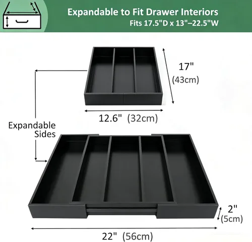 Miniatura 3 de Utoplike Organizador de cajones de cubiertos de bambú, organizador de cajones de utensilios de cocina expandibles, separadores de bandeja de Negro
