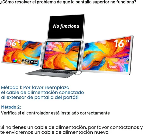 Miniatura 9 de Extensor de pantalla para laptop de 16 pulgadas, monitor cuádruple, solo 1 cable para 3 pantallas, extensor de laptop FHD 1200P IPS compatible