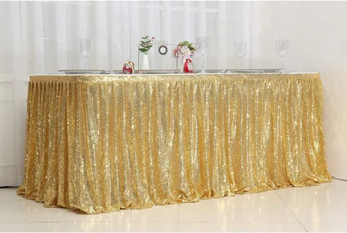 Miniatura 7 de PartyDelight Falda de mesa de lentejuelas doradas de 4 pies para mesa redonda/rectangular/cuadrada para fiesta de cumpleaños, boda, Navidad