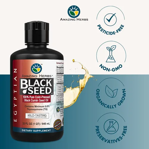 Miniatura 3 de Amazing Herbs Aceite de semilla negra egipcia, sin gluten, sin OMG, prensado en frío, Nigella sativa ayuda a la salud digestiva, apoyo inmunológico