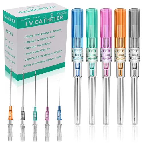 50 agujas de perforación de catéter mixtas IV 14G 16G 18G 20G 22G agujas huecas para labios, lengua, vientre, ombligo, pezón, cartílago,