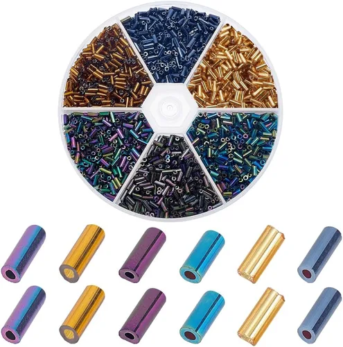 PH PandaHall 2760 cuentas de cristal para corneta, 6 colores, tubo de vidrio de 0.157 in, cuentas espaciadoras de tubo checo para pulseras,