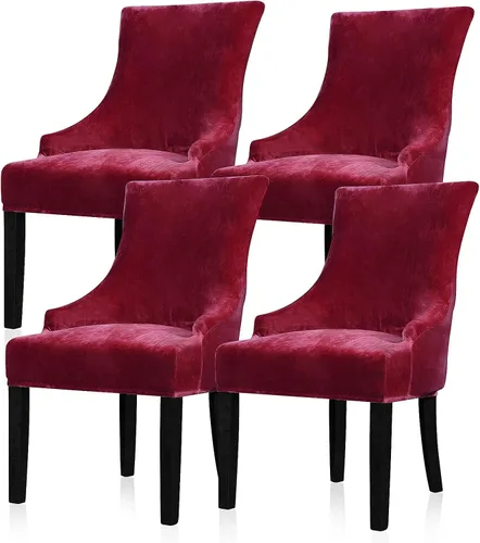 Miniatura 25 de Lellen Funda elástica de terciopelo para silla con respaldo de ala, funda protectora reutilizable para comedor, banquete, decoración del hogar, etc.