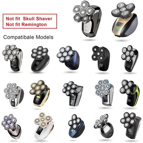 Miniatura 3 de Cabezales de repuesto para afeitadora de cabeza magnéticas, 7 cuchillas de repuesto compatibles con Freebird Shaver y otras marcas (plateado6)