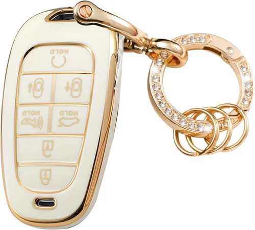 Miniatura 10 de Funda para llavero Hyundai con protección de TPU suave con llavero dorado brillante compatible con Sonata Santa fe Tucson 2020-2023 llave Negro 5