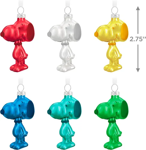 Miniatura 5 de Adornos de Navidad Hallmark Keepsake 2023, Snoopy del grupo de Peanuts, adorno de vidrio, juego de 6, regalos para fanáticos de Peanuts