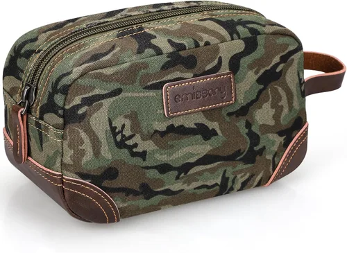 Miniatura 11 de emissary Bolsa de Aseo para Hombre de Cuero y Lona Bolsa de Aseo de Viaje Kit Dopp para Hombre Bolsa de Afeitar para Accesorios de Viaje, Marrón