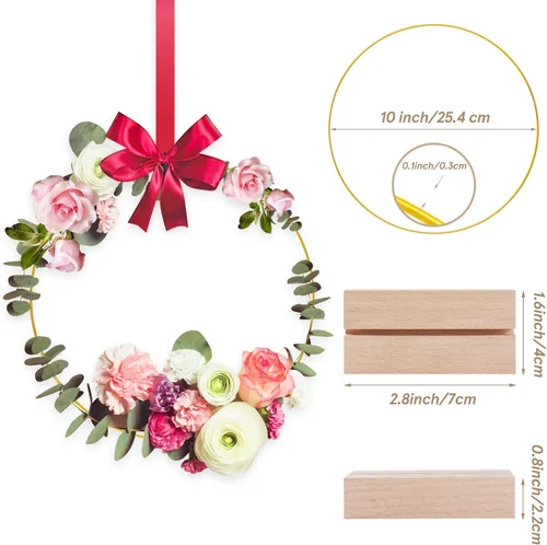 Miniatura 3 de 10 piezas de decoración de mesa de aro floral de metal de 12 pulgadas, anillo de corona de metal con 10 soportes para tarjetas de lugar, anillos