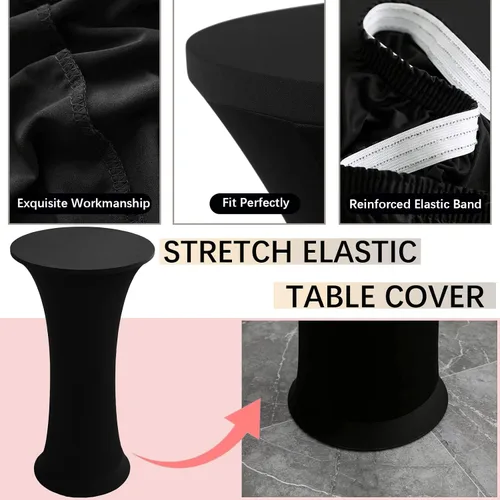 Miniatura 5 de Mantel Redondo Elástico de Spandex para Cóctel, Paquete de 2, 24"x43" Cubierta de Mesa Ajustada Highboy Elástica, Mantel Redondo de Cóctel para Mesa