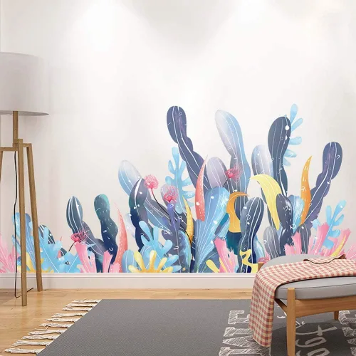 Amaonm - Calcomanías de pared de dibujos animados creativos extraíbles 3D bajo el mar, paisaje de la naturaleza, hierba del océano, colorido, algas