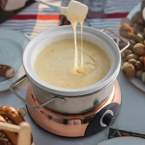 Miniatura 4 de Juego de fondue eléctrico de chocolate y queso Artestia con dos ollas (acero inoxidable y cerámica), para servir a 8 personas