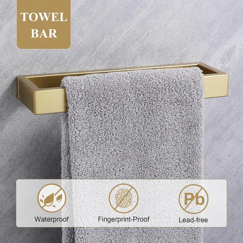 Miniatura 3 de Juego de 3 piezas de accesorios de baño de oro cepillado, juego de toallero de acero inoxidable SUS304, soporte para toallas, gancho para bata