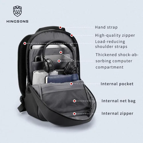Miniatura 4 de Kingsons Mochila con compartimento para laptop de 15.6 pulgadas para hombres, mochila de negocios delgada y duradera para el trabajo, viajes