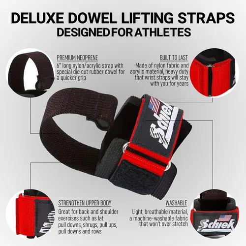 Miniatura 3 de Correas de elevación Schiek Sports Model 1000-DLS Deluxe Dowel Rojo