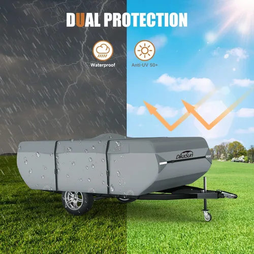 Miniatura 4 de Cubierta desplegable para cámper de 8 a 10 pies, 7 capas impermeable, cubierta de remolque plegable anti-UV, cubierta de caravana para autocaravana