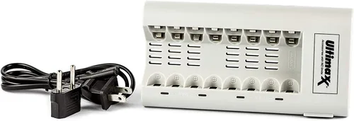 Miniatura 4 de Ultimaxx Cargador con baterías, cargador de batería de 8 puertos y 2 pilas AAA de 1100 mAh (4 piezas) sin memoria, recargable, Ni-MH