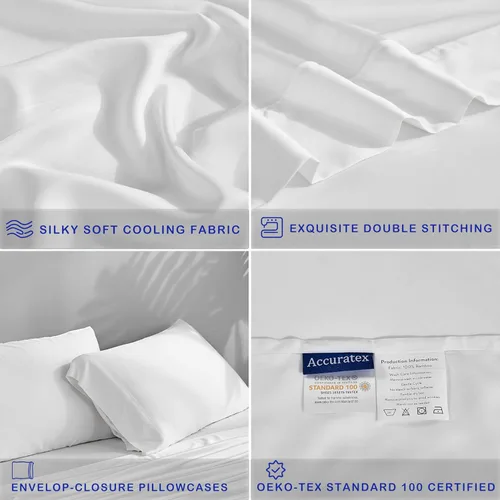 Miniatura 5 de ACCURATEX Sábanas refrescantes tamaño Queen – Viscosa hecha de bambú, juego de sábanas frescas y sedosas de lujo para cama tamaño Queen, sábanas
