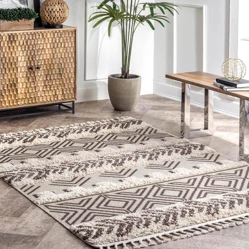 Miniatura 15 de nuLOOM Zuri - Alfombra tribal lanuda con bandas, 4 x 6, marrón