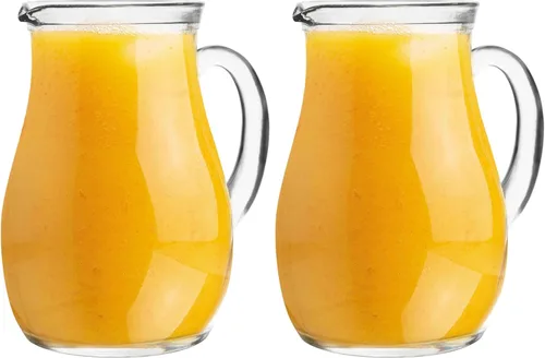 Amici Home Roxy Glass Serving Pitcher with Handle & Spout - 34 Oz Clear Drinkware Jug for Water, Juice, Milk, Tea, or Cocktails - Italian Made