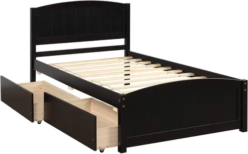 Miniatura 5 de Harper & Bright Designs Base de cama individual, plataforma de madera con dos cajones, cabecero, estribo y soporte de listones de madera (expreso)
