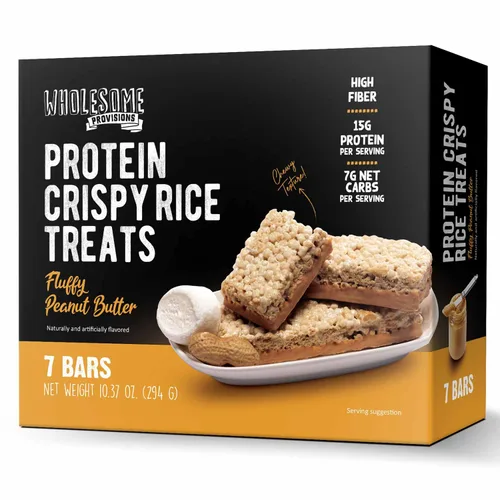 Miniatura 16 de Barritas de Arroz Crujiente de Proteína, 15g de Proteína, 3g-7g de Carbohidratos Netos, Bajo en Carbohidratos, Esponjoso, Suave, Gomoso, Sin Gluten