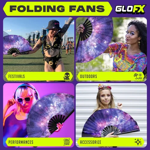Miniatura 3 de GloFX Ventilador Plegable - Galaxy - Ventilador de Mano Plegable Grande Rave Clack para Hombres/Mujeres - para EDM, Festival de Música, Club