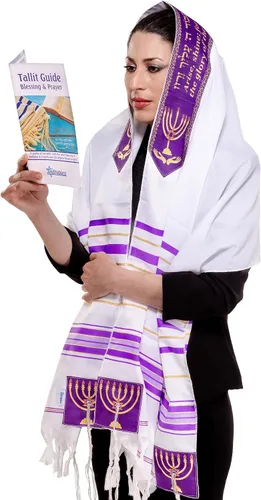 HolYudaica Tallit Chal de oración con bolsa a juego, certificado Kosher, diseño Kumi Ori Uniq fabricado en Israel, tallit acrílico suave