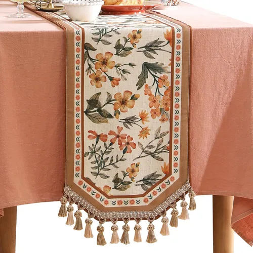bilin gaier Camino de mesa de lino pequeño vintage, caminos de mesa florales de 63 pulgadas de largo, suave y lujoso. Decoración de mesa para
