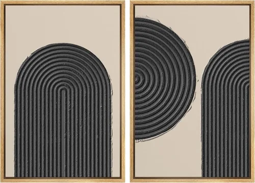 Miniatura 17 de SIGNWIN Lienzo enmarcado para pared, juego de arte con anillos de árbol de bosque grunge en blanco y negro, ilustraciones de naturaleza silvestre
