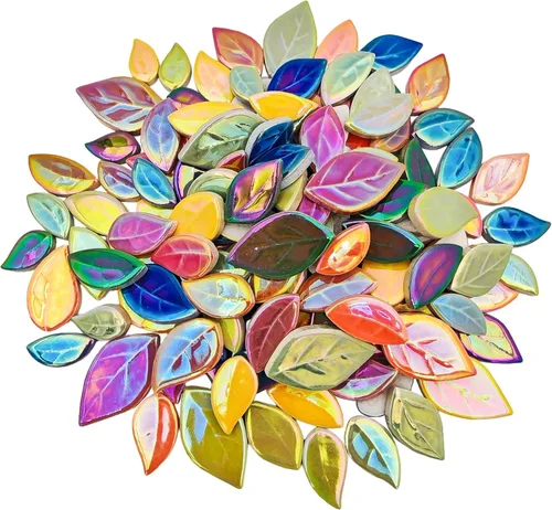 Miniatura 15 de Azulejos de mosaico de cerámica en forma de hoja de 500g/1.1lb, piezas de mosaico de cerámica para manualidades, azulejos de mosaico para decoración