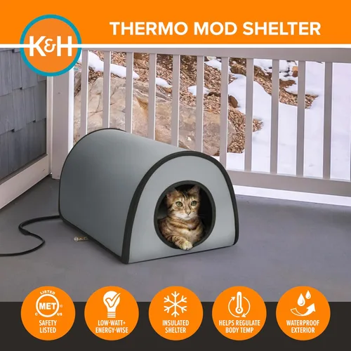 Miniatura 4 de K&H Manufacturing refugio termo para gatos, Gris