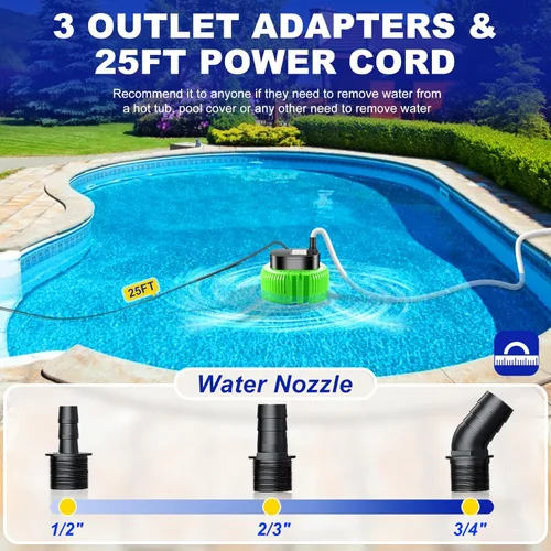 Miniatura 2 de Bomba de cubierta de piscina sobre el suelo, bomba de sumidero sumergible para natación, bombas de sumidero para drenaje de piscina con manguera