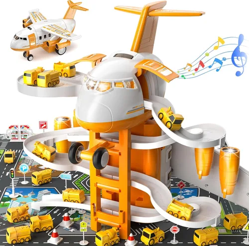 Miniatura 10 de MSKOLER Juguetes de avión para niños de 2 a 4 años – Pistas de carreras de autos de juguete para niños de 3 a 5 años con 8 juguetes de coche