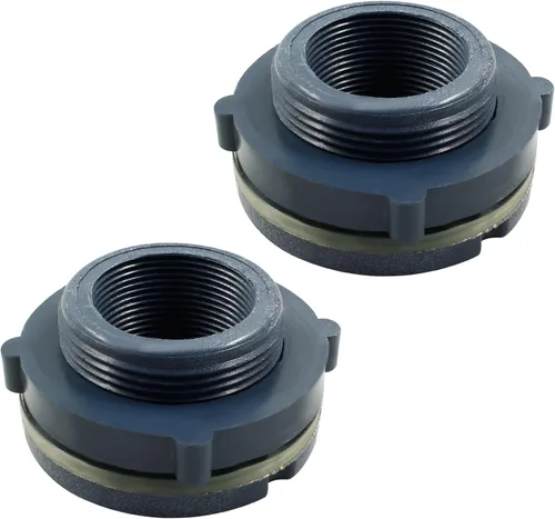 2 piezas NPT1 1/2 PVC Juego de Accesorios de Mamparo, Conector de Tanque de Agua de Plástico de 1 1/2 Pulgadas Roscado a Través de Tubo de Mamparo 2