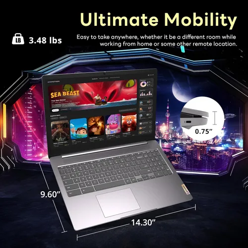 Miniatura 7 de Lenovo Chromebook Premium 15.6" FHD Slim Light Laptop Computer para Negocios y Estudiantes, Intel Celeron N4500, 4GB RAM, Almacenamiento de 192GB